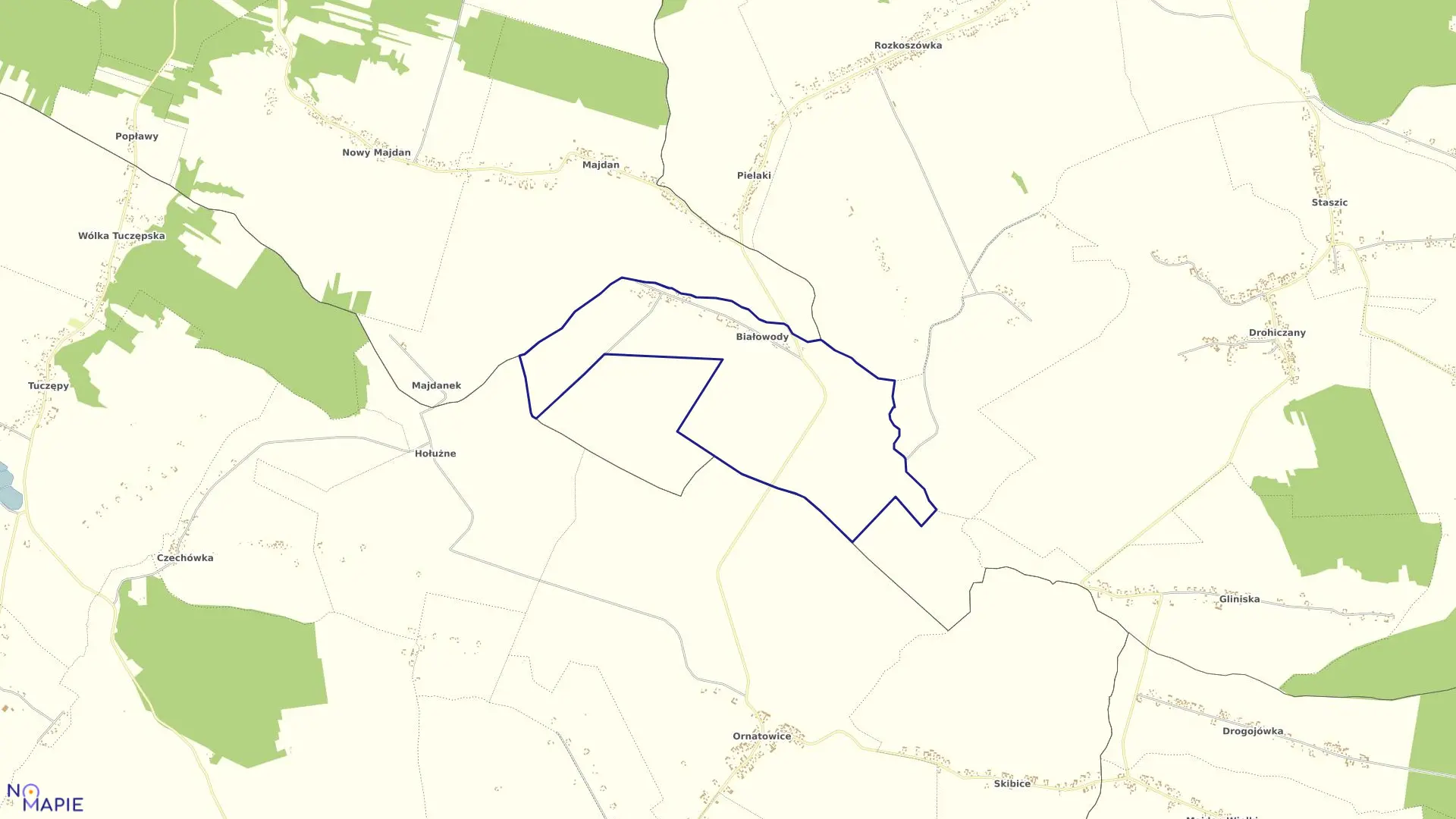 Mapa obrębu Białowody w gminie Uchanie