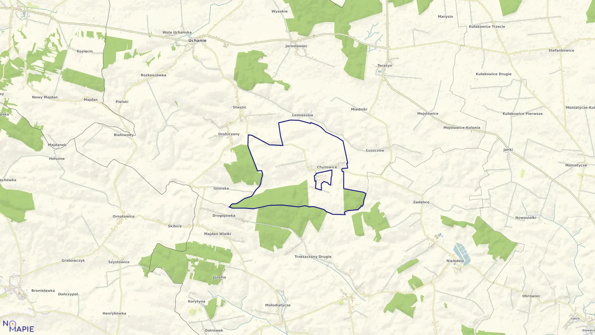 Mapa obrębu Chyżowice w gminie Uchanie