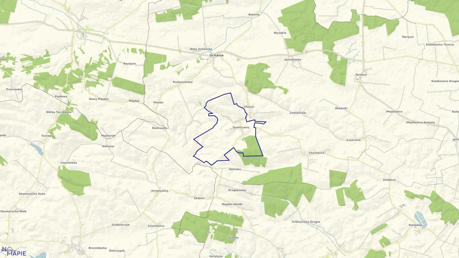 Mapa obrębu Drohiczany w gminie Uchanie