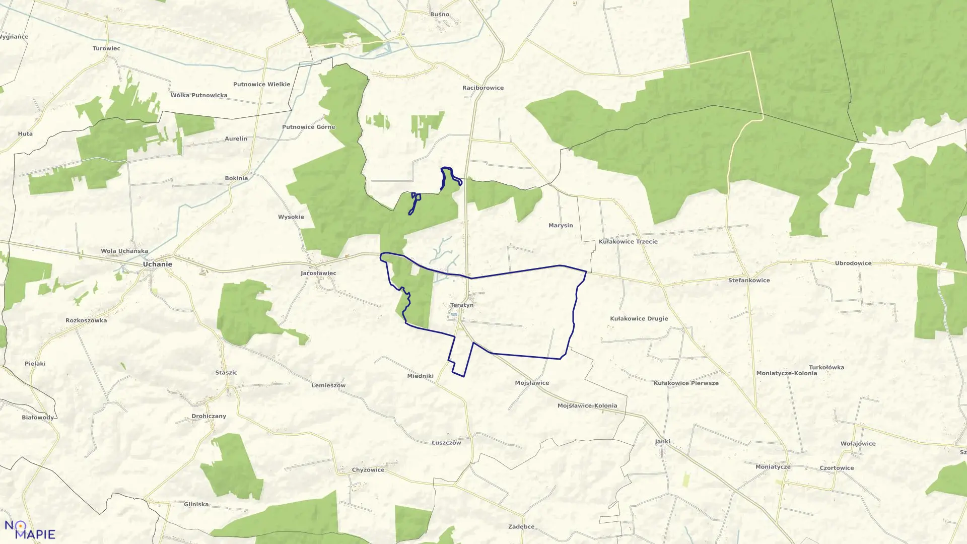 Mapa obrębu Teratyn w gminie Uchanie